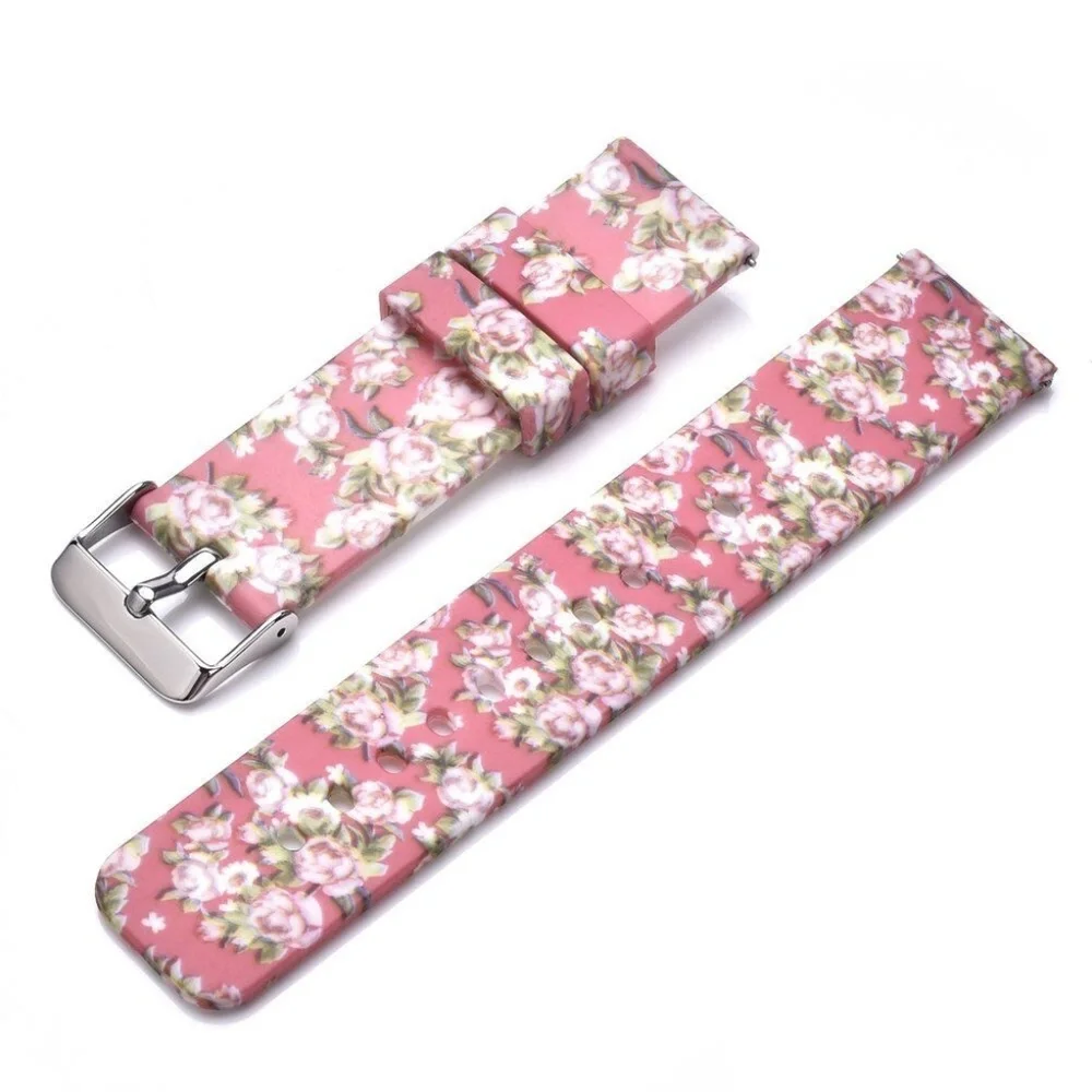 Silicone Quick Release Replacement Band Metal Buckle 22mm Spring Bars Flowers